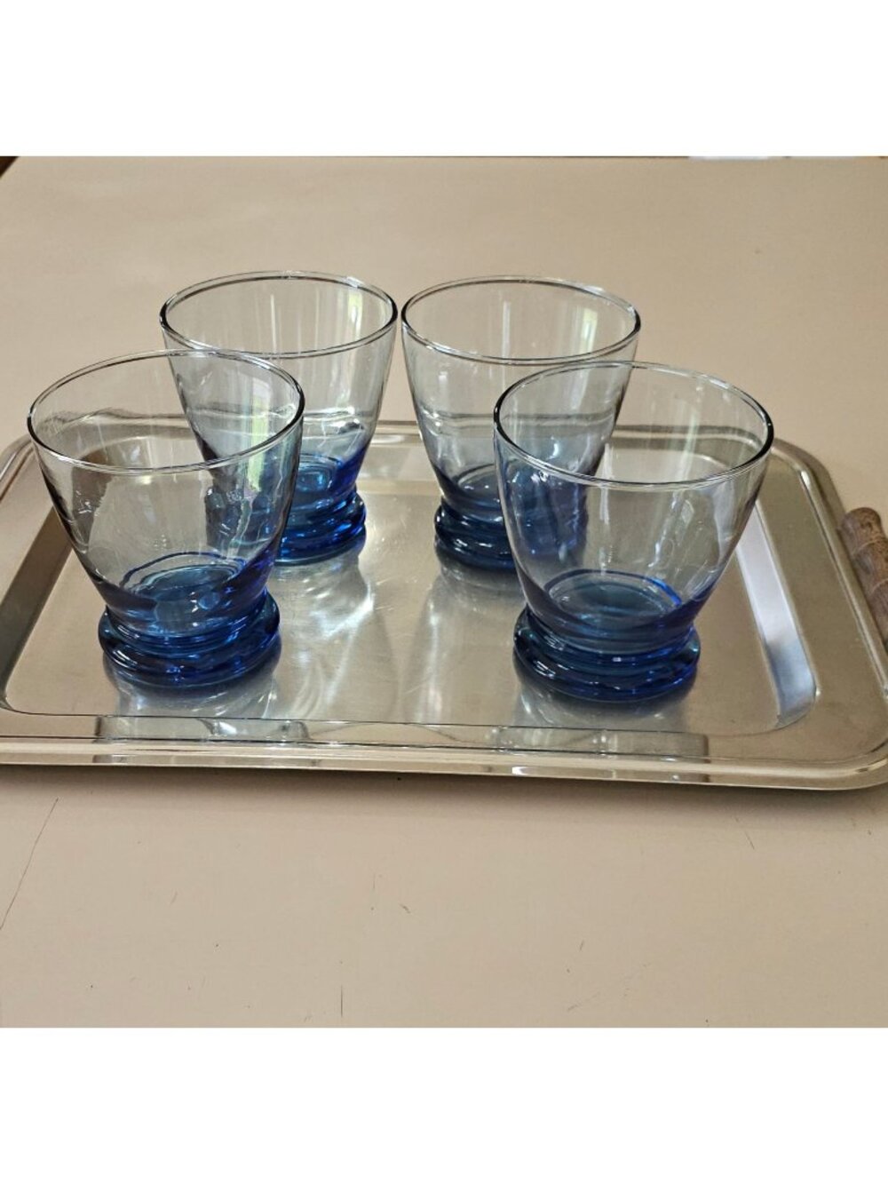 4 Anchor Hocking Saturn Blue Double Old Fashion Glasses 4" vintage heavy base
